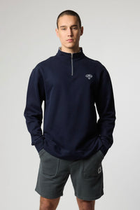 NAVY BANK HALF ZIP CREW